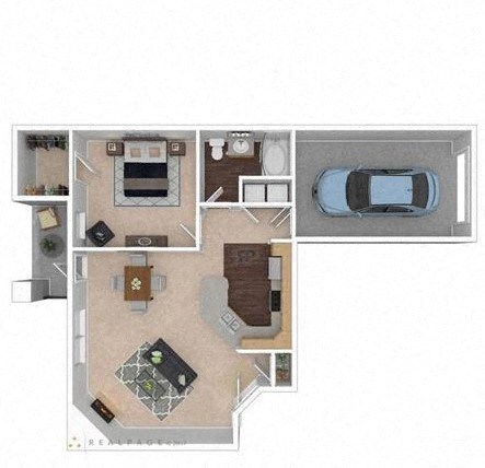 Floor plan for 1 bed, 1 bath, 835 sqft